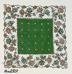 HANDKERCHIEF WITH GREEN AND GOLD ROSES