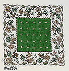 HANDKERCHIEF WITH GREEN AND GOLD ROSES