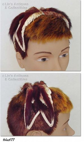 Vintage Headband Style Hat with Mink Fur Trim