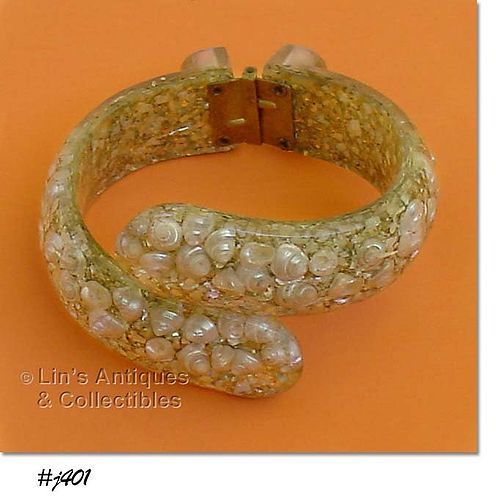Vintage Lucite Confetti and Shells Clamper Bracelet