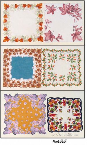 Lot of Six Fall Leaves Vintage Handkerchiefs