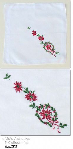 Vintage Christmas Hanky Red Poinsettias