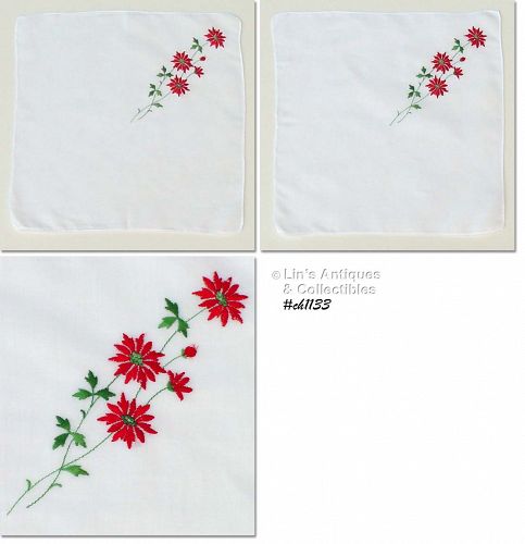 Vintage Christmas Hanky Red Poinsettias