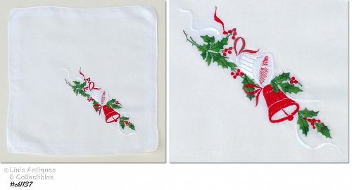 Vintage Christmas Hanky Embroidered Bells