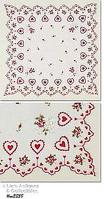 VALENTINE HANKY WITH HEARTS, ROSES, LILY OF THE VALLEY