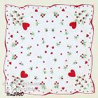 Vintage Valentine Hanky Red Hearts White Flowers Green Leaves