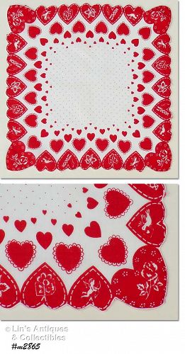 Vintage Valentine Hanky Lots of Hearts