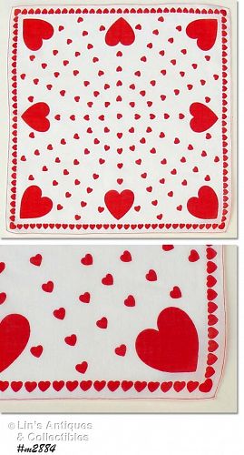 Vintage Red Hearts Valentine Handkerchief