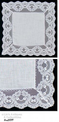 Vintage Wedding Hanky with Wide Lace Edging