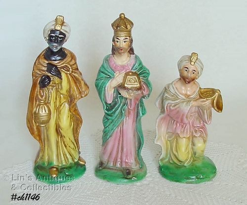 Vintage Nativity Papier Mache Three Wise Men Figurines