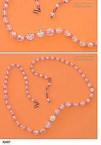 BEAUTIFUL PINK AND AURORA BOREALIS GLASS BEAD NECKLACE