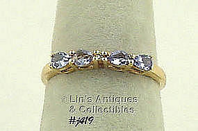 10K RING WITH TANZANITES AND DIAMOND (SIZE 7)