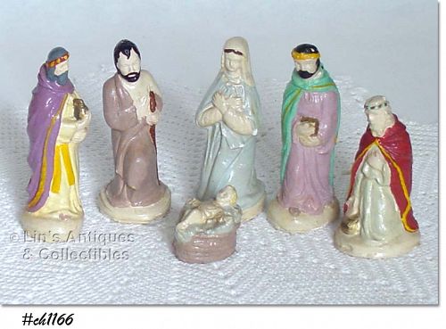 VINTAGE HAND PAINTED CHALK NATIVITIY SET