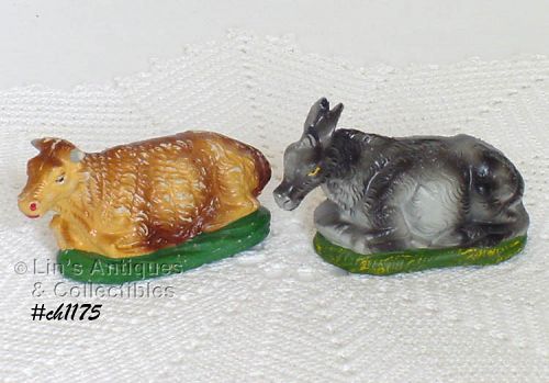 Vintage Nativity Donkey and Cow Figurines