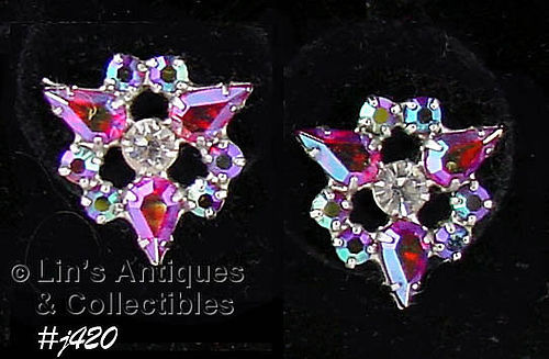 B. DAVID VINTAGE AURORA BOREALIS AND PINK RHINESTONE EARRINGS