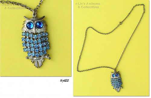 Vintage Necklace with Rhinestone Owl Pendant