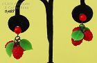 Vintage Red Glass Berries and Green Leaves Earrings