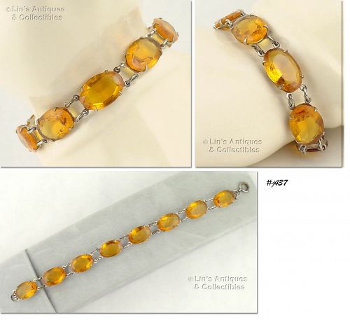 Vintage Topaz Color Glass Rhinestones Bracelet