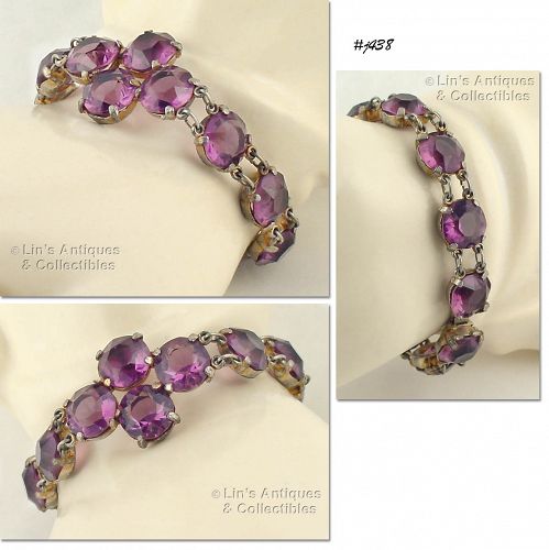 Vintage Bracelet with Purple Glass Rhinestones