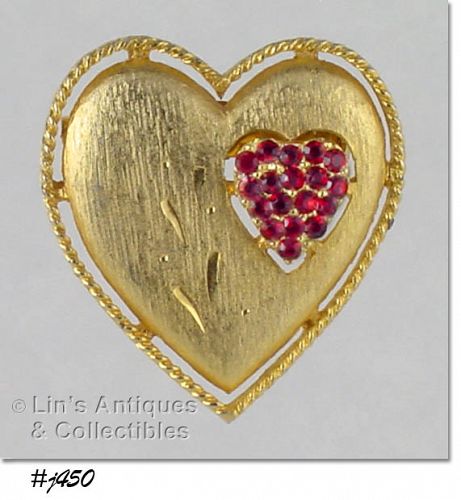 Vintage Marked JJ Double Heart Pin