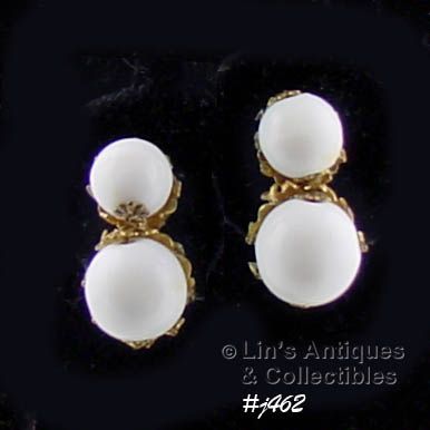 Vintage Miriam Haskell White Bead Earrings