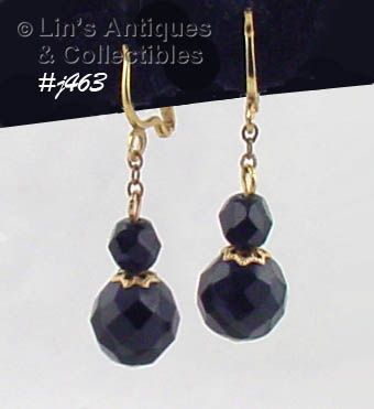 Vintage Black Glass Bead Pierced Earrings