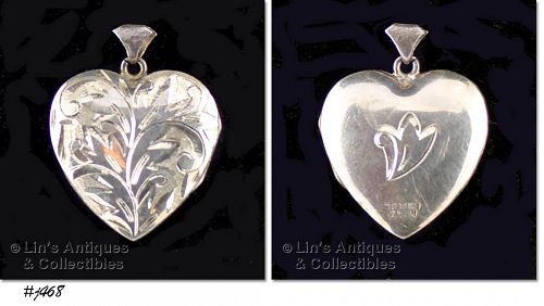 Vintage Sterling Silver Heart Locket Photo Pendant