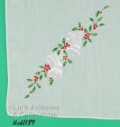 Vintage Christmas Hanky Bells and Holly Embroidered