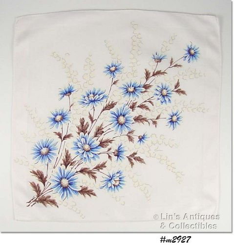 BLUE DAISIES AND LILIES OF THE VALLEY HANKY