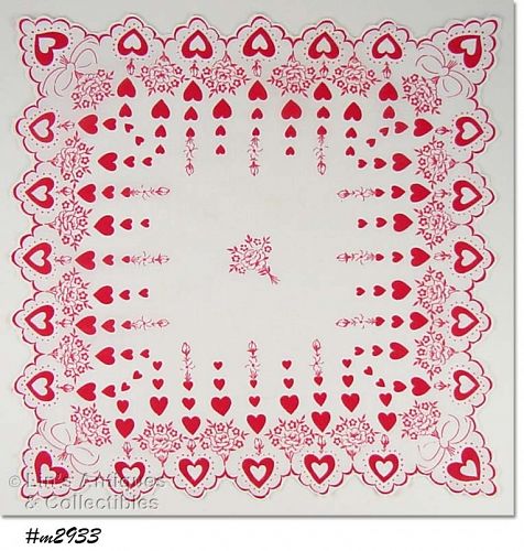 Vintage Red Hearts and White Roses Valentine Hanky