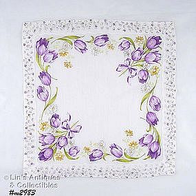 PURPLE TULIPS AND FLORAL BORDER HANDKERCHIEF