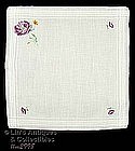 WHITE HANDKERCHIEF WITH EMBROIDERED PURPLE POPPIES
