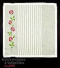 WHITE HANKY WITH EMBROIDERED PINK TRAILING ROSES