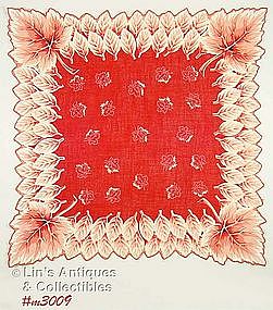 BEAUTIFUL ORANGE/RED HANDKERCHIEF WITH LEAVES