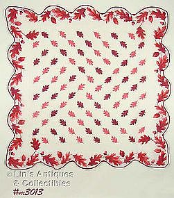 HANDKERCHIEF WITH PINK OAK LEAVES AND ACORNS