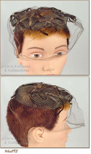 Vintage Brown Hat with Brown Netting Veil