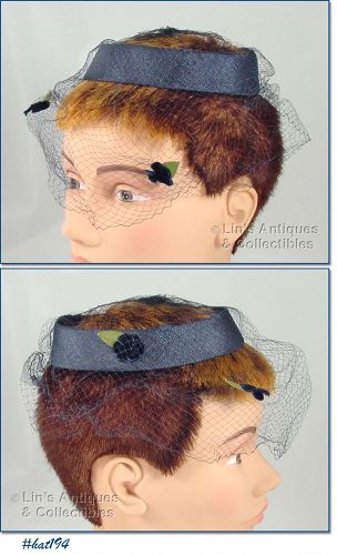 Vintage Blue Hat with Netting Veil