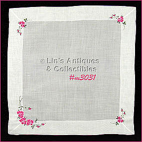 HANDKERCHIEF WITH EMBROIDERED PINK ROSES