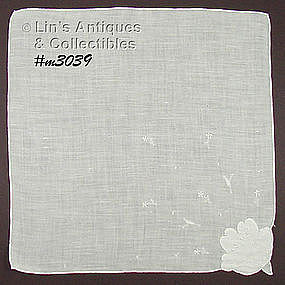 WHITE LINEN HANDKERCHIEF WITH FLOWER CORNER