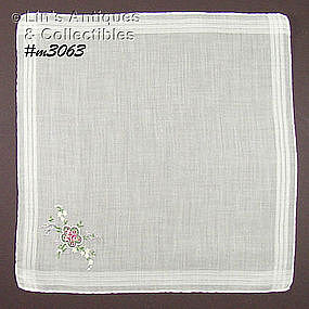 WHITE HANKY WITH PETIT POINT BOUQUET