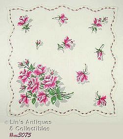 VINTAGE PINK ROSES AND ROSEBUDS HANDKERCHIEF