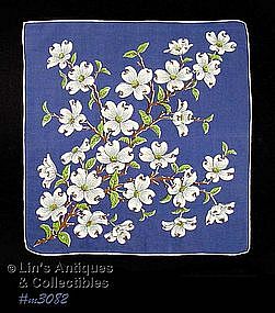 NAVY BLUE HANDKERCHIEF WITH WHITE DOGWOOD BLOOMS