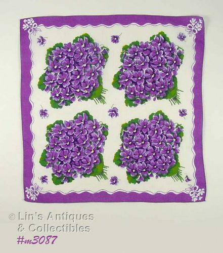 Vintage Bouquets of Purple Violets Hanky