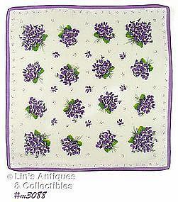 Vintage Handkerchief Purple Violets Bouquets