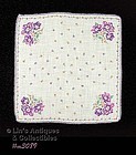 VINTAGE HANDKERCHIEF WITH PURPLE POPPIES AND TATTING EDGING