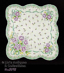 HANDKERCHIEF WITH BOUQUETS OF PURPLE FLOWERS