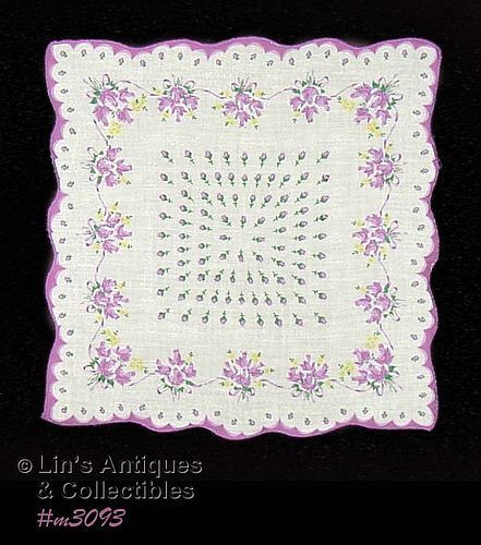 VINTAGE HANDKERCHIEF WITH LOTS AND LOTS OF PURPLE ROSES