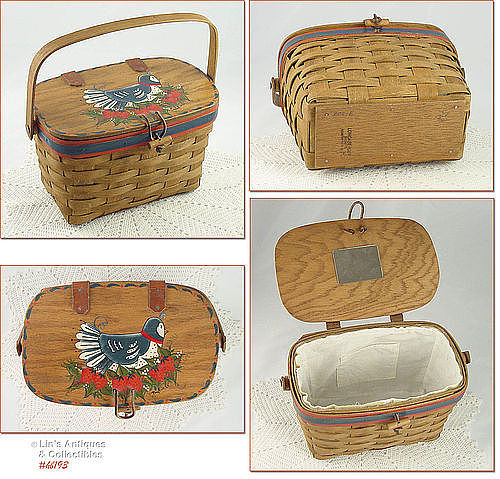 VINTAGE HAND PAINTED LONGABERGER BASKET PURSE DATED 1984