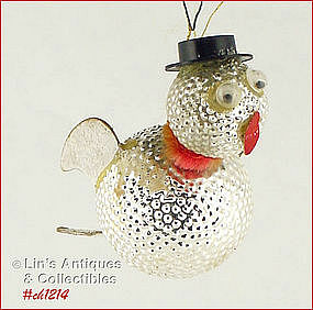 GLASS BIRD WITH TOP HAT ORNAMENT
