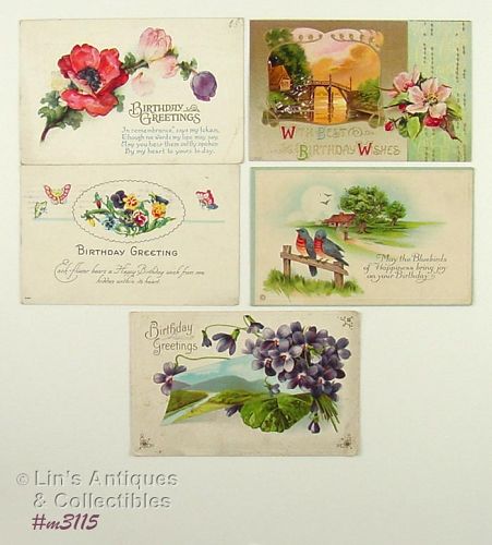 Vintage Birthday Postcards Lot of 5 Postmark 1903 1910 1922 1924